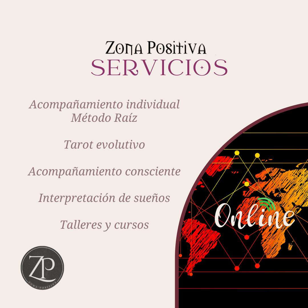 Servicios online: Tarot Evolutivo, Método Raíz, Acompañamiento Consciente, interpretación de sueños, talleres y cursos